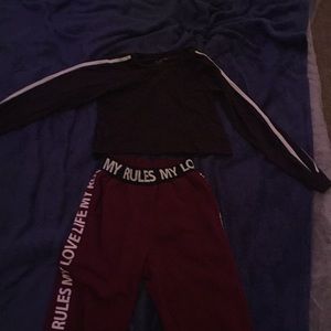 Cropped long sleeve shirt with sweat pants